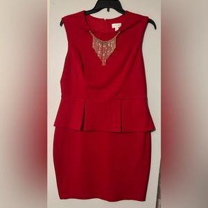 Bisou Bisou red fitted tank/bodycon dress with peplum size 16